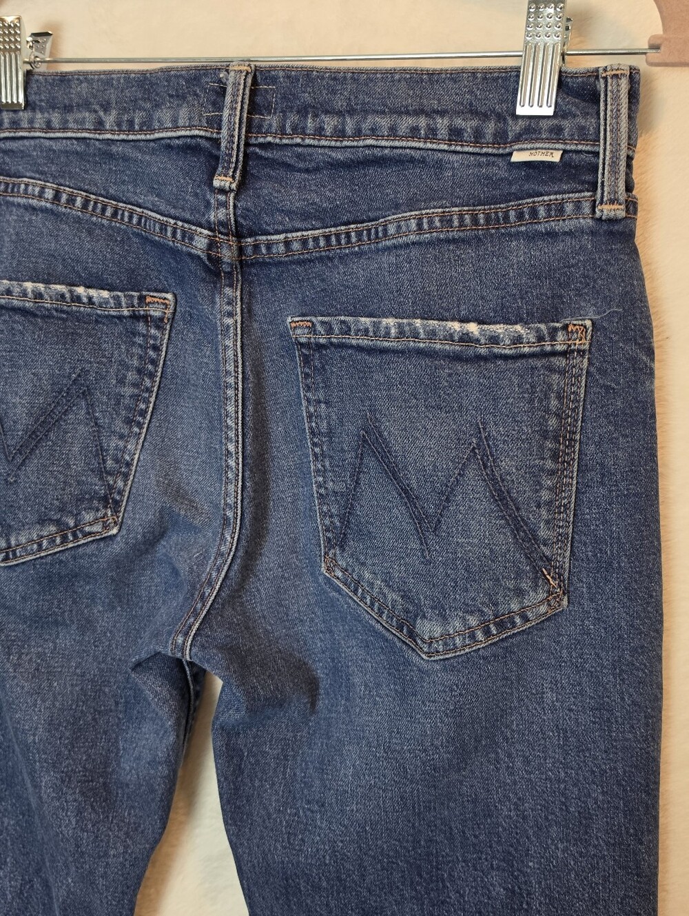 MOTHER The Mid Rise Rider Ankle Fray Jeans Local Charm Blue Straight Leg Size 29